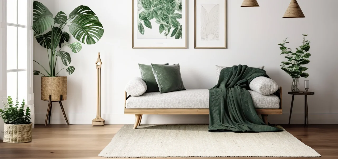 Illustration - Ihr Experte für schönes Wohnen - Ein beiger Naturfaserteppich liegt im Wohnzimmer